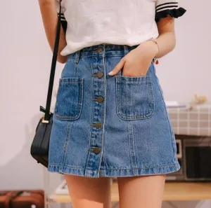 2020 Summer Button Pockets Blue Jean Skirt For Women