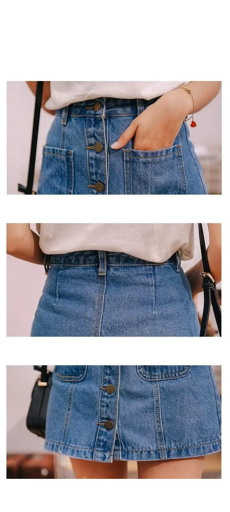 2020 Summer Button Pockets Blue Jean Skirt For Women