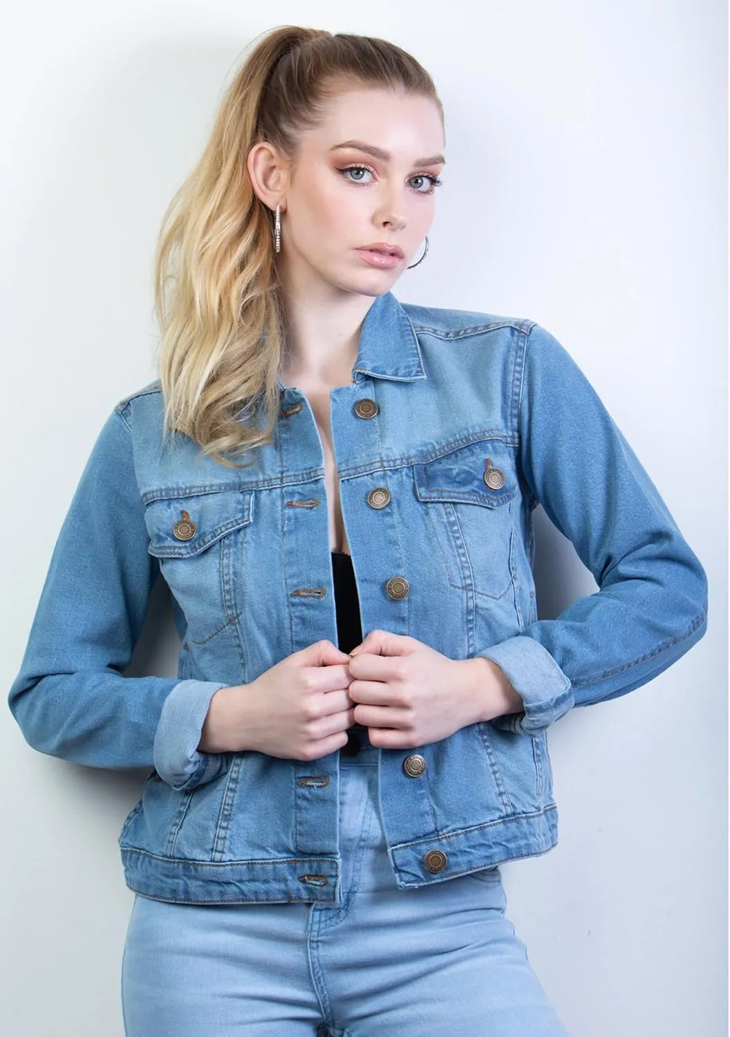 2025 Cropped Denim Jacket for Women Stretchy Fitted with 2 Pockets  Lightweight Trendy Short Jean Shacket