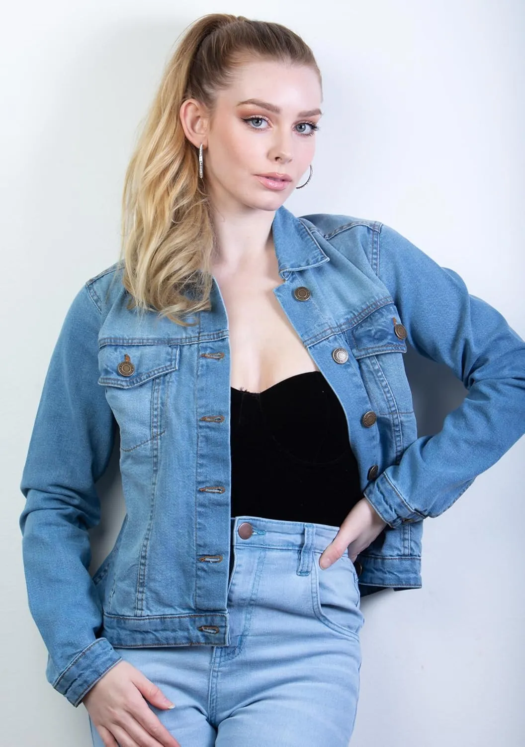 2025 Cropped Denim Jacket for Women Stretchy Fitted with 2 Pockets  Lightweight Trendy Short Jean Shacket