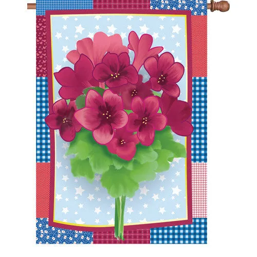 28 in. Flowers House Flag - Country Geraniums