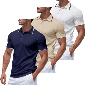 3 Pack Men's Polo Shirts Quick-Dry Short Sleeve Athletic Polo Shirts Moisture Wicking T Shirt Casual Golf Shirts