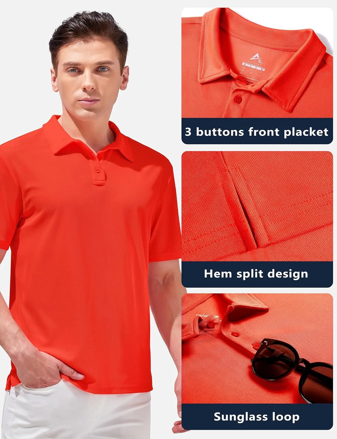 Aleture Men Polo T Shirts Polyester Performance Polos, Short Sleeve Collared Shirt for Business Casual Wear, Regular Fit