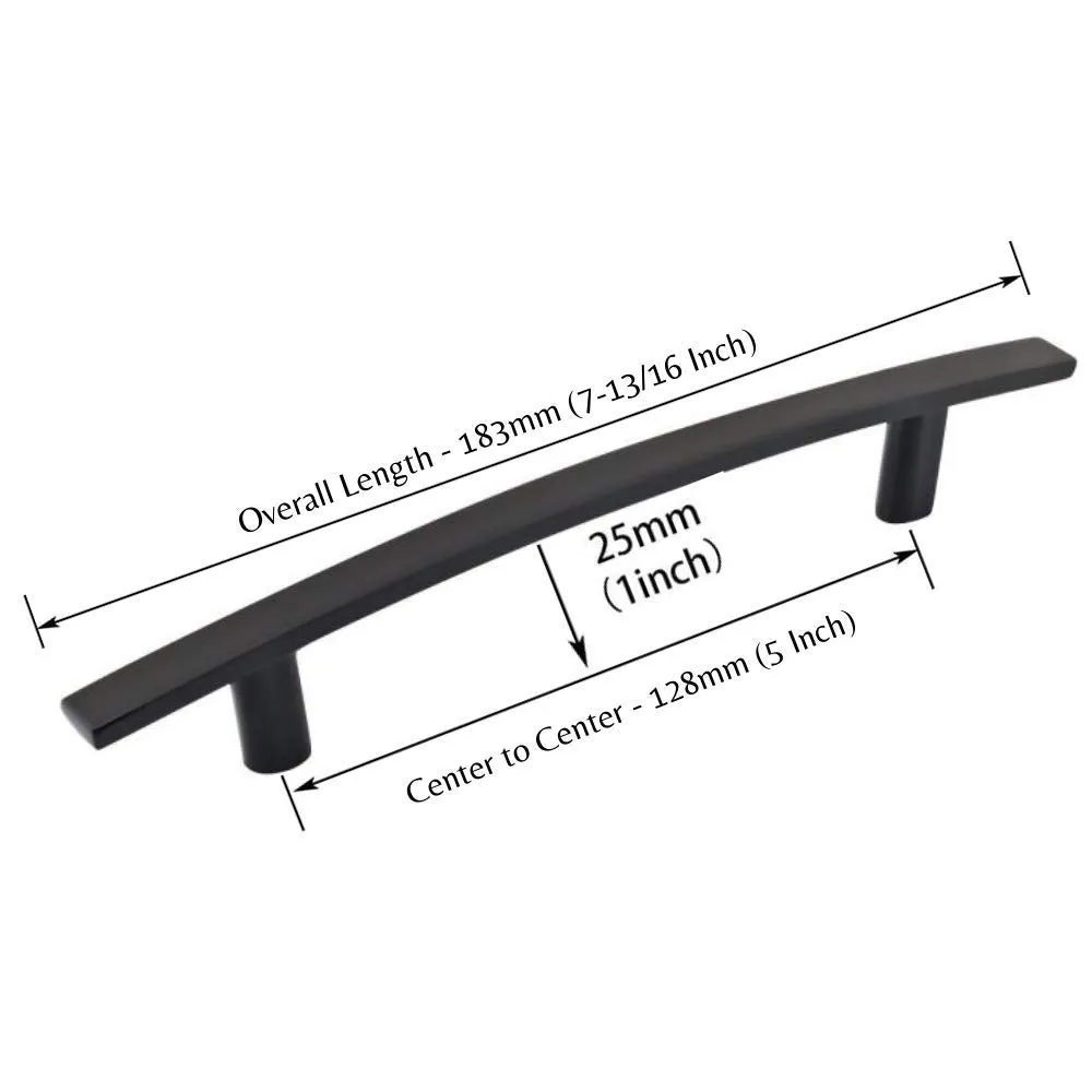 Aviano - 10 Pack Modern Curved Subtle Arch Handle Pull (5" Hole Center, Matte Black)