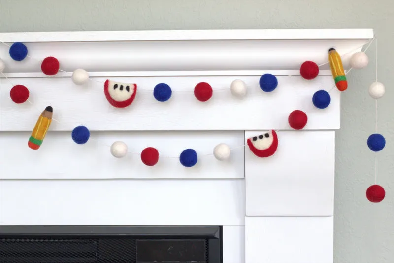 Back to School Apple & Pencil Garland- Red, White, Blue