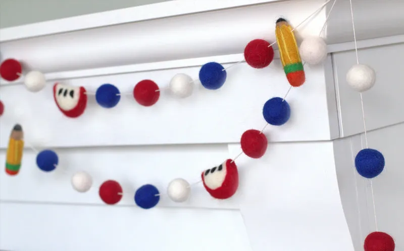 Back to School Apple & Pencil Garland- Red, White, Blue