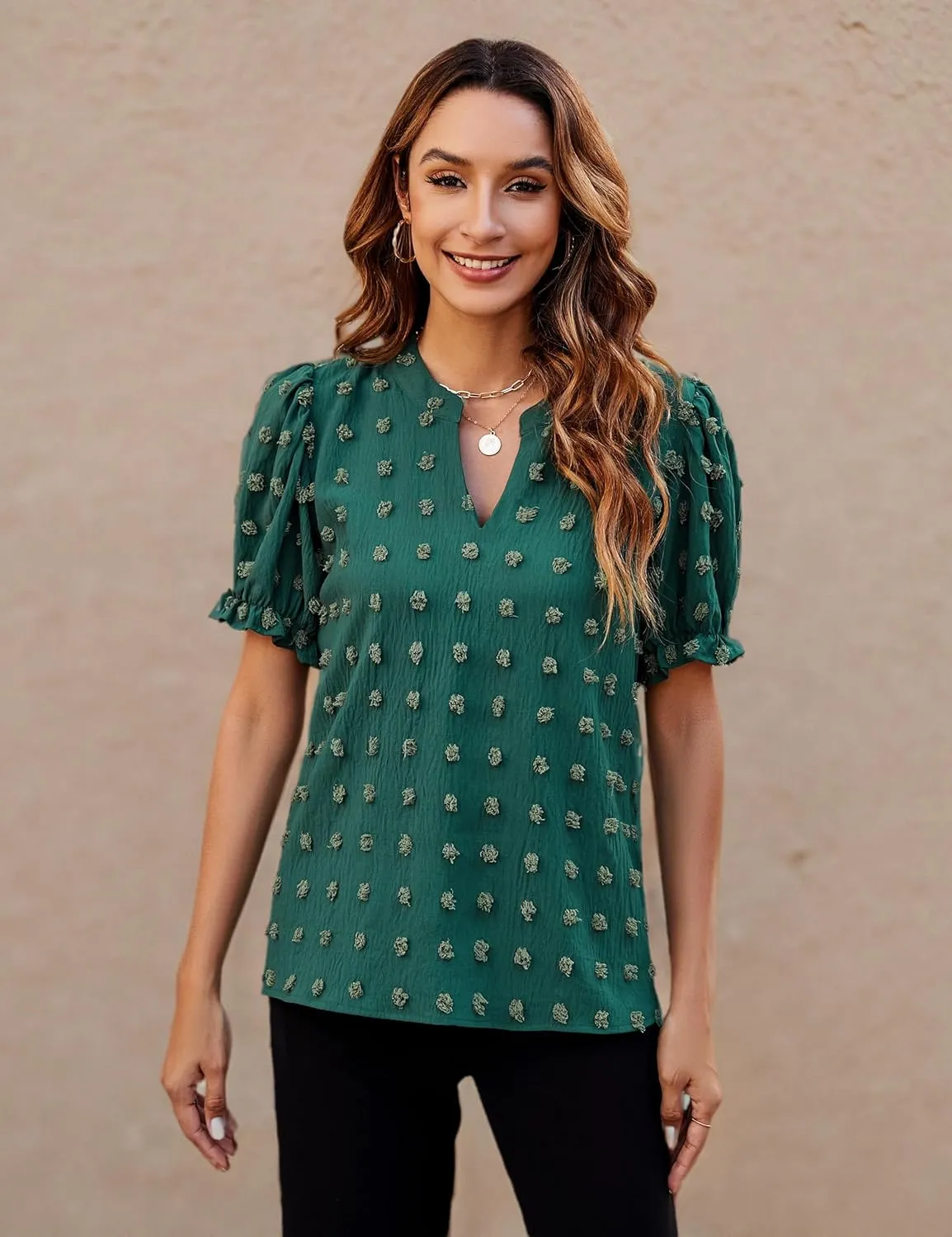 Blooming Jelly Women's Puff Sleeve Casual Tops Fashion White Polka Dot Blouses Dressy Ladies Summer Tops