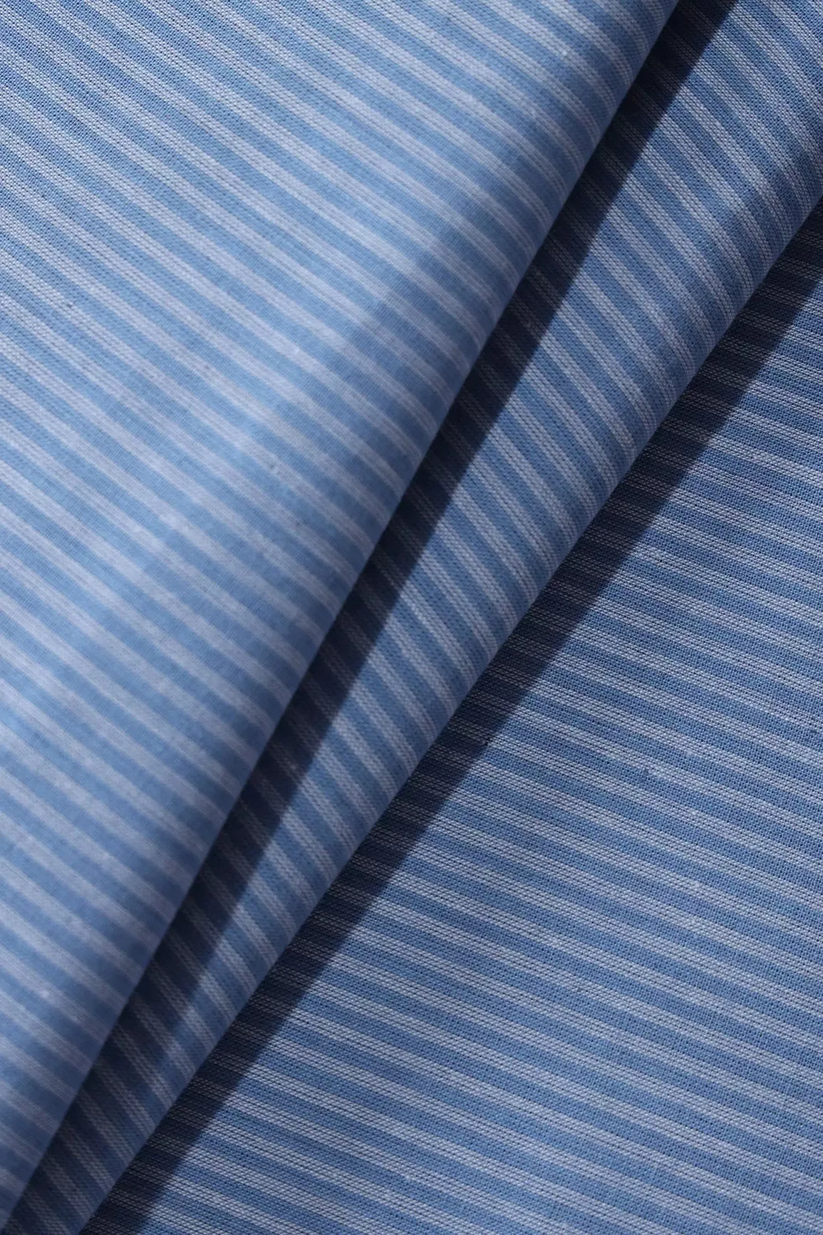 Blue Stripes Pattern Handwoven Organic Cotton Fabric