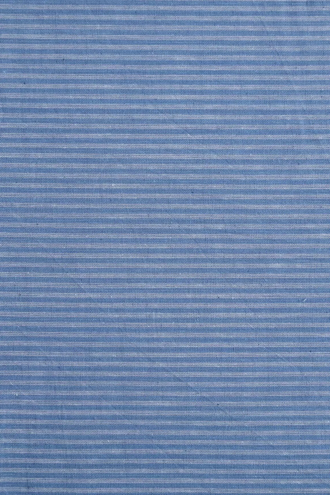 Blue Stripes Pattern Handwoven Organic Cotton Fabric