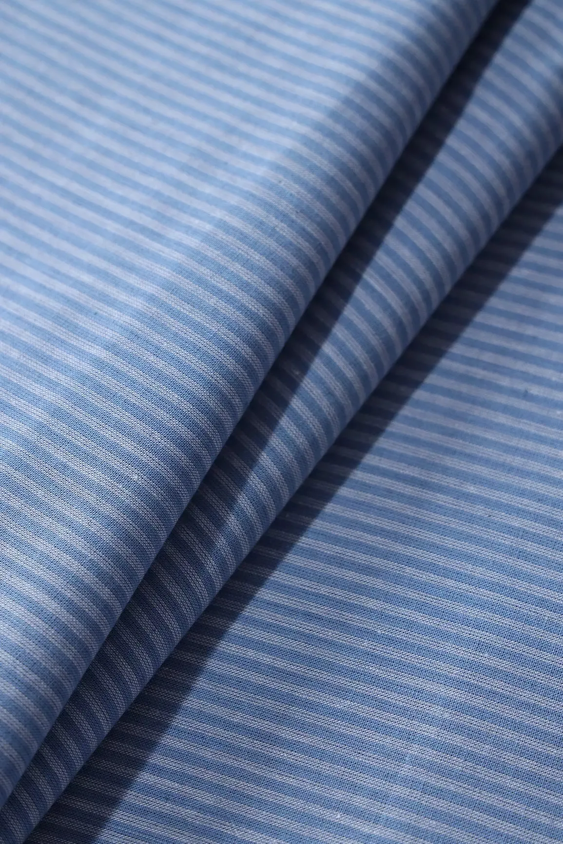 Blue Stripes Pattern Handwoven Organic Cotton Fabric