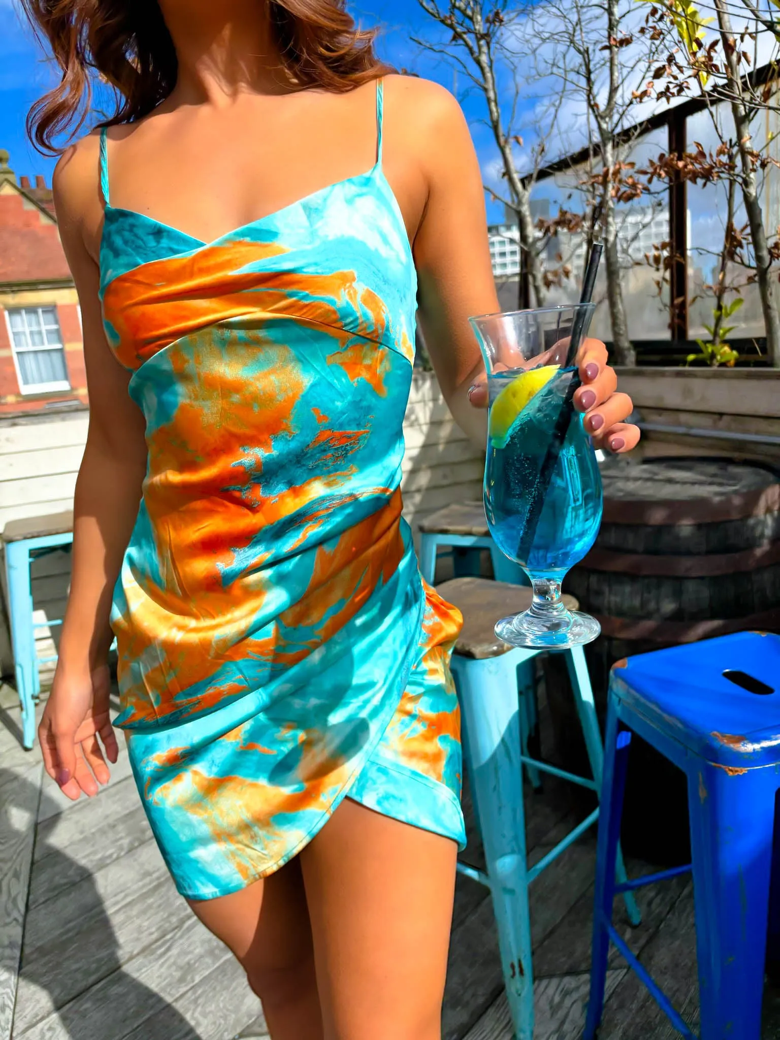 Cant Rush Perfection - Blue Orange Printed Mini Dress