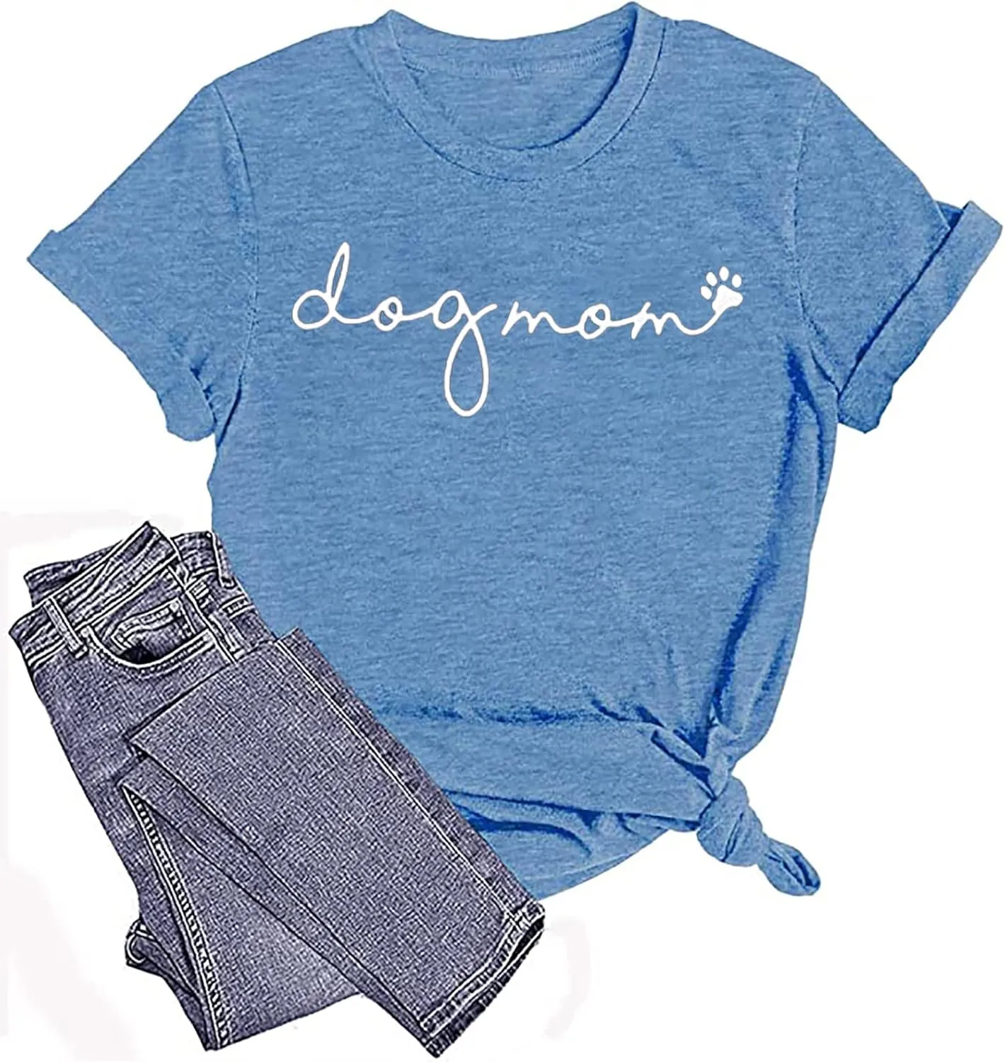 Dog Mom T-Shirt Women Funny Mama O-Neck Graphic Tees Casual Loose Short Sleeve Tops Dog Lover Gift Blouse