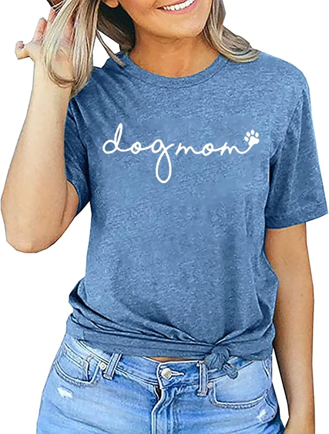 Dog Mom T-Shirt Women Funny Mama O-Neck Graphic Tees Casual Loose Short Sleeve Tops Dog Lover Gift Blouse