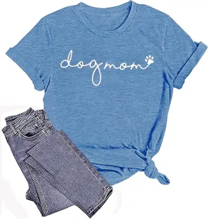 Dog Mom T-Shirt Women Funny Mama O-Neck Graphic Tees Casual Loose Short Sleeve Tops Dog Lover Gift Blouse