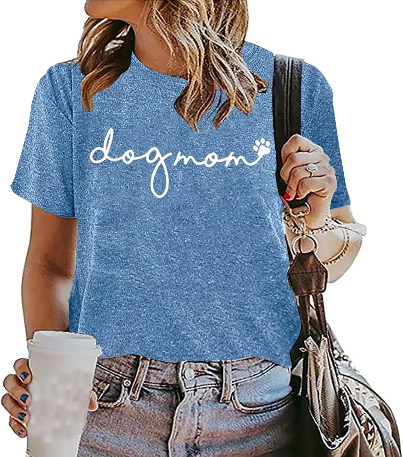 Dog Mom T-Shirt Women Funny Mama O-Neck Graphic Tees Casual Loose Short Sleeve Tops Dog Lover Gift Blouse