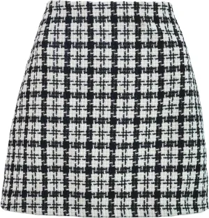 ebossy Women's Checker Plaid Wool Mini Skirts Sexy Slimming Zipper Up High Waist Tweed Short Pencil Skirts