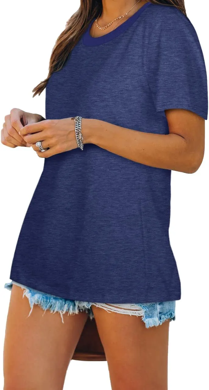 Jescakoo Womens Tops Summer Short Sleeve Ribbed Trim Crewneck T Shirts Fashion Basic Tee