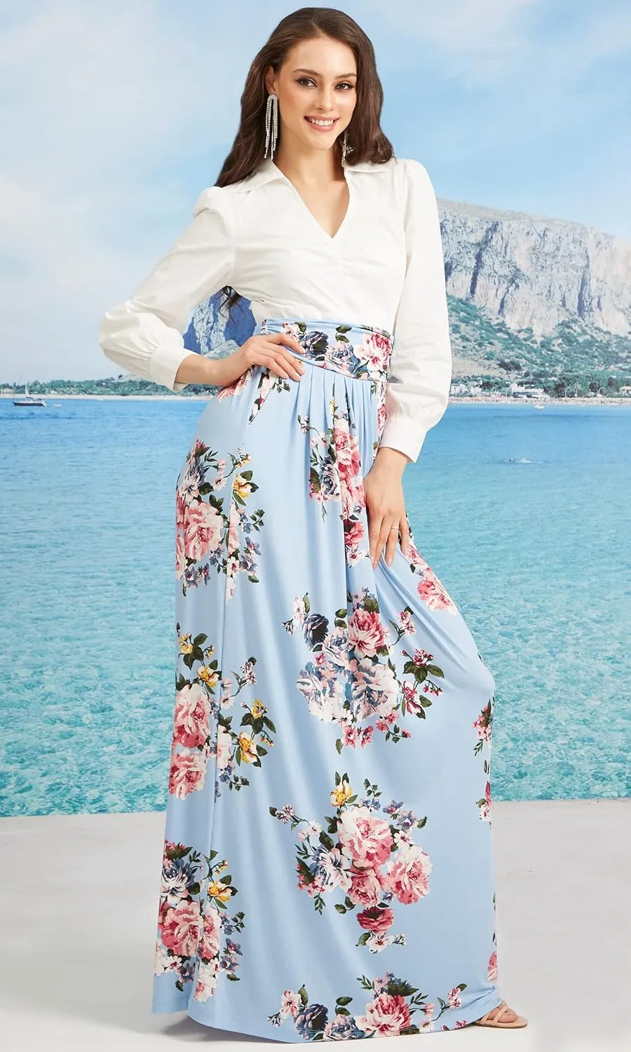 KOH KOH Womens Long Flowy Cute Modest High Waist Floor Length Pockets Maxi Skirt