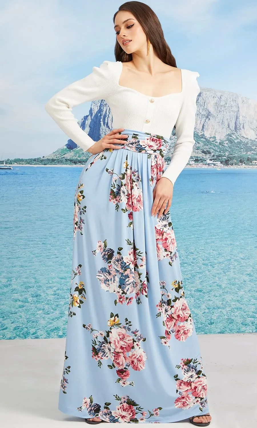KOH KOH Womens Long Flowy Cute Modest High Waist Floor Length Pockets Maxi Skirt
