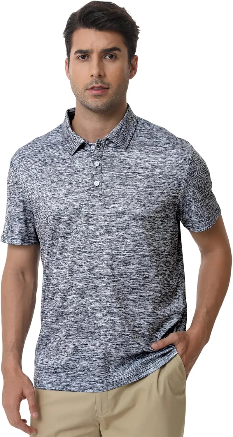 Men's Polyester Pique Polo Shirts Summer Casual Printed Short Sleeve Golf Polo Shirts