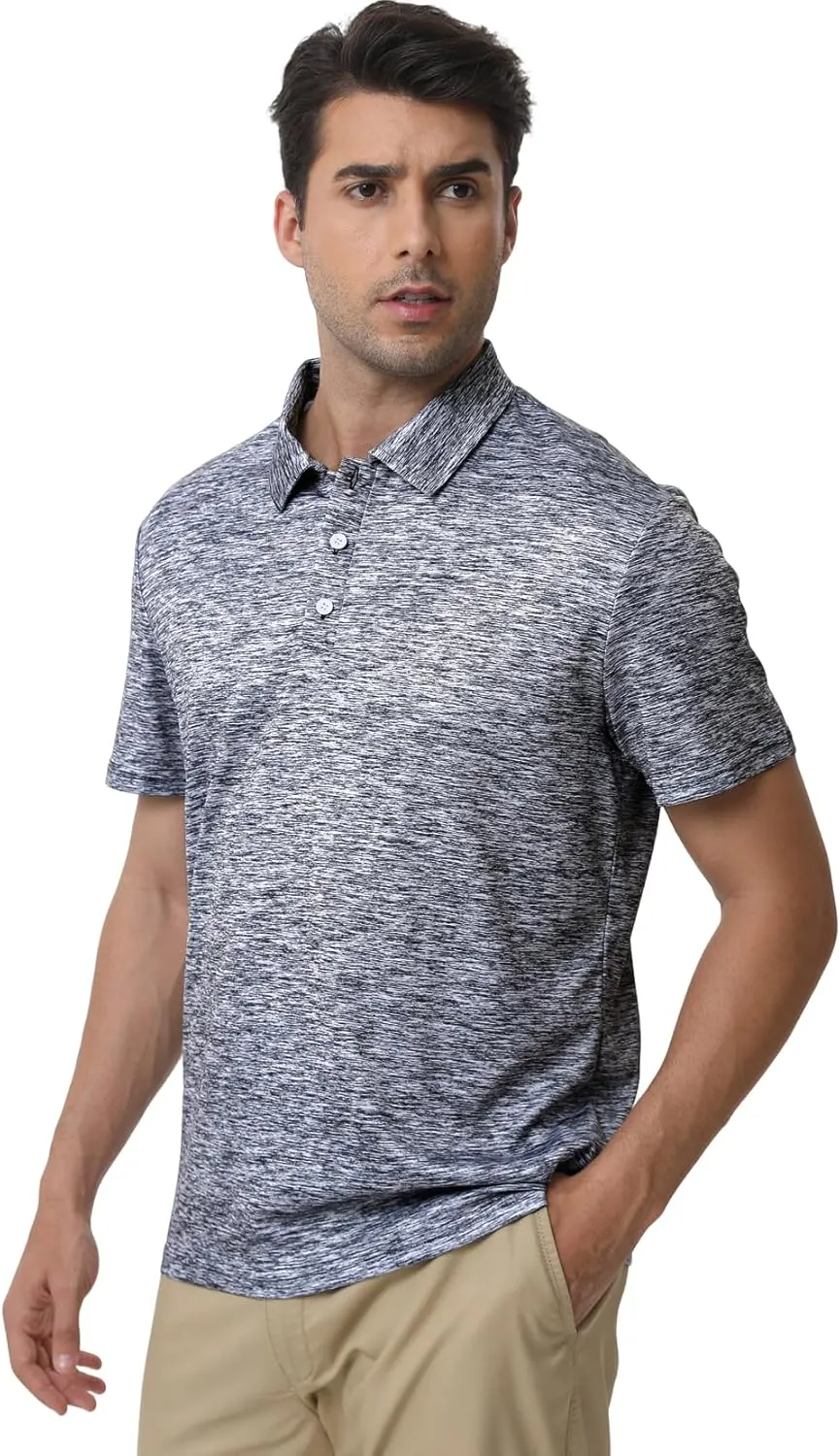 Men's Polyester Pique Polo Shirts Summer Casual Printed Short Sleeve Golf Polo Shirts