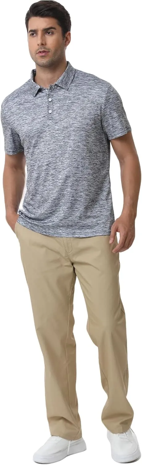 Men's Polyester Pique Polo Shirts Summer Casual Printed Short Sleeve Golf Polo Shirts