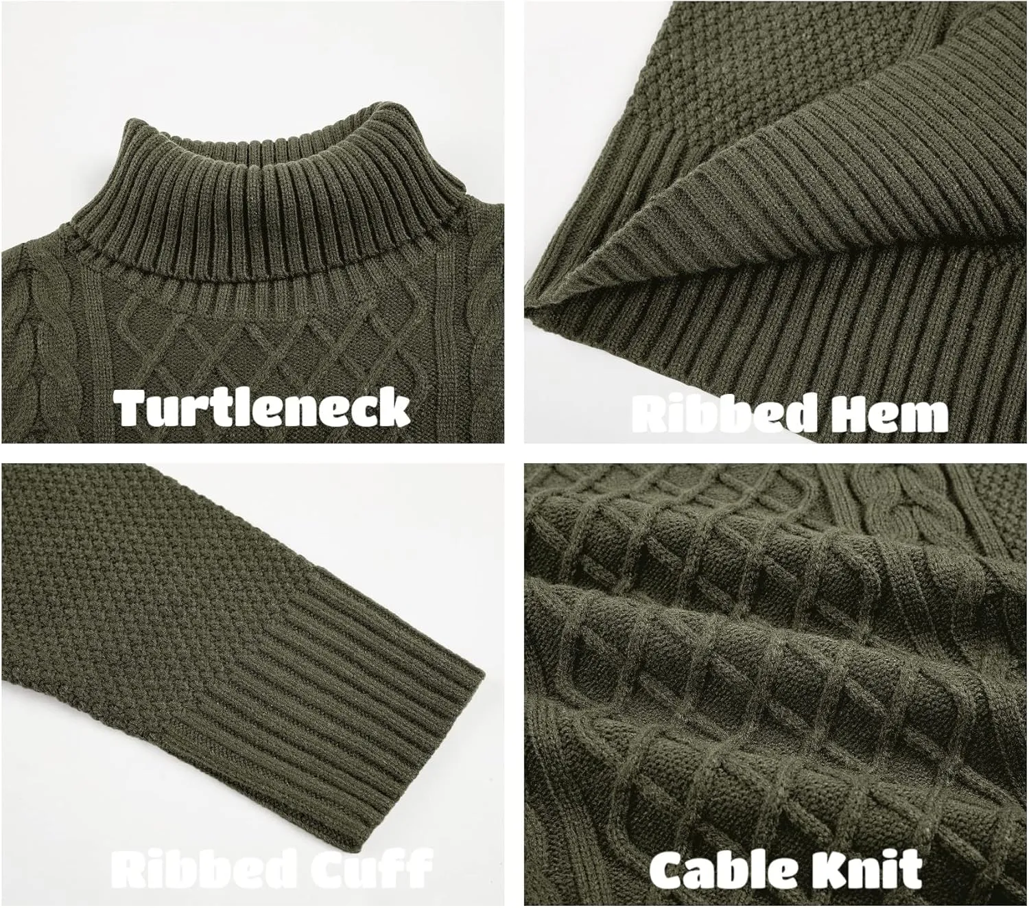 Mens Turtleneck Sweater Pullover Twisted Pattern Casual Loose Fit Thick Winter Long Sleeve Cable Knit Sweaters
