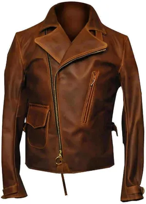 Men's VIntage Classic Motorcycle Asymmetrical Style Distressed Brown Biker Genuine Leather Jacket (3XL)