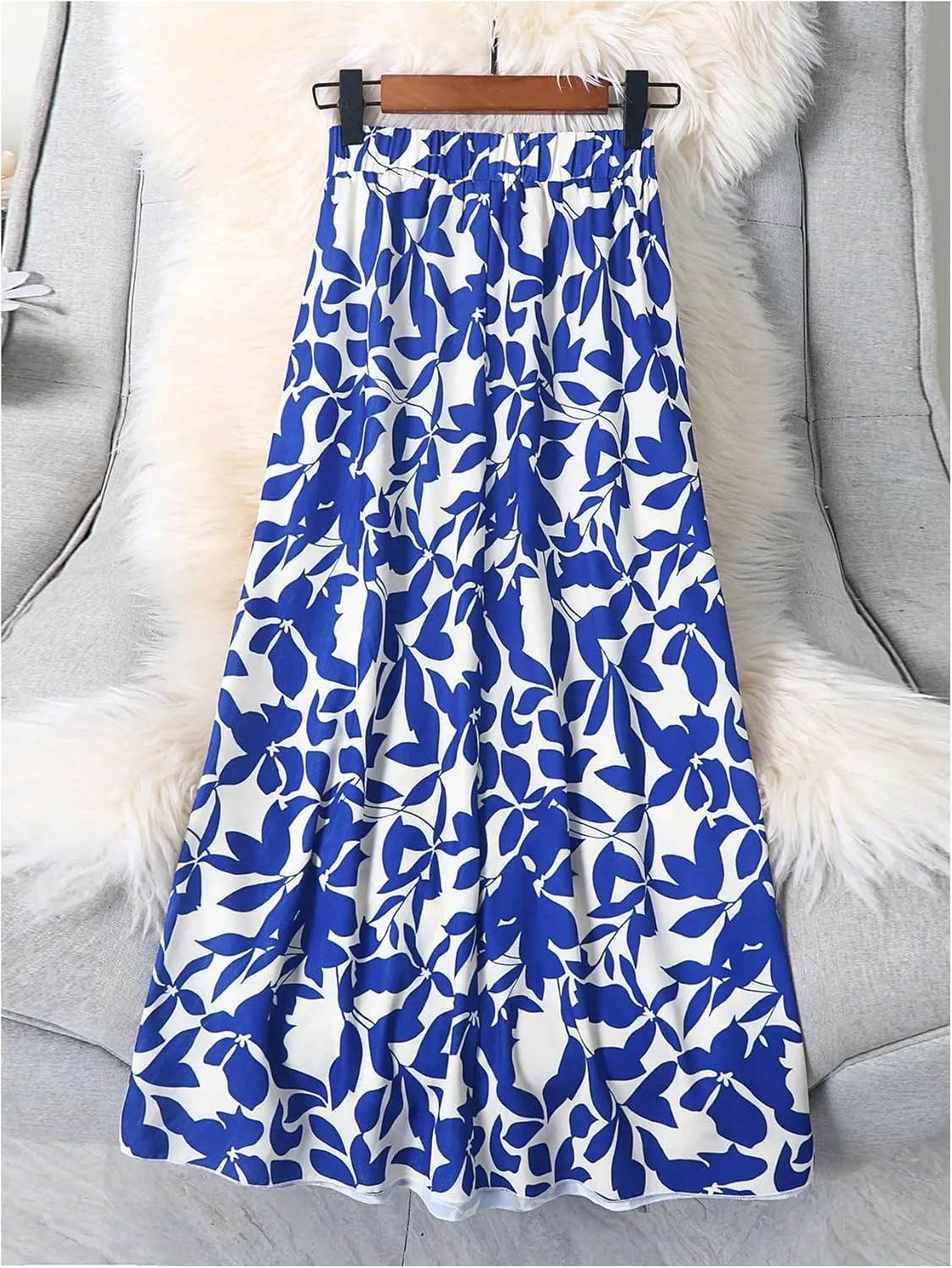 Milumia Women's Vintage Printed A Line High Waist Flare Flowy Casual Midi Skirts
