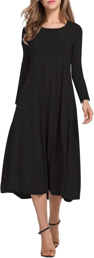 Necooer Women's Casual Loose Plain Pleated Long Dress Short Sleeve Midi Dresses