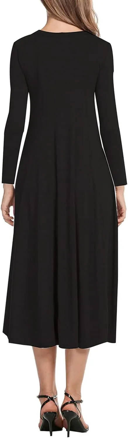 Necooer Women's Casual Loose Plain Pleated Long Dress Short Sleeve Midi Dresses