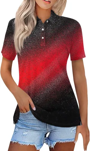 Polo Shirts for Women Short Sleeve Button Down Collared Blouses Casual Print Business Work Summer Tops