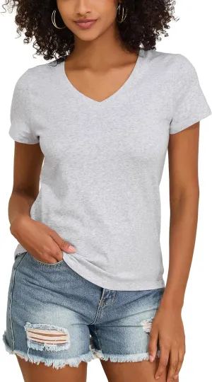 PrettyGuide Women's Tops Cotton Jersey Short Sleeve V Neck T Shirts Trendy Casual Loose Fit Summer Basic Cotton Tops Tee