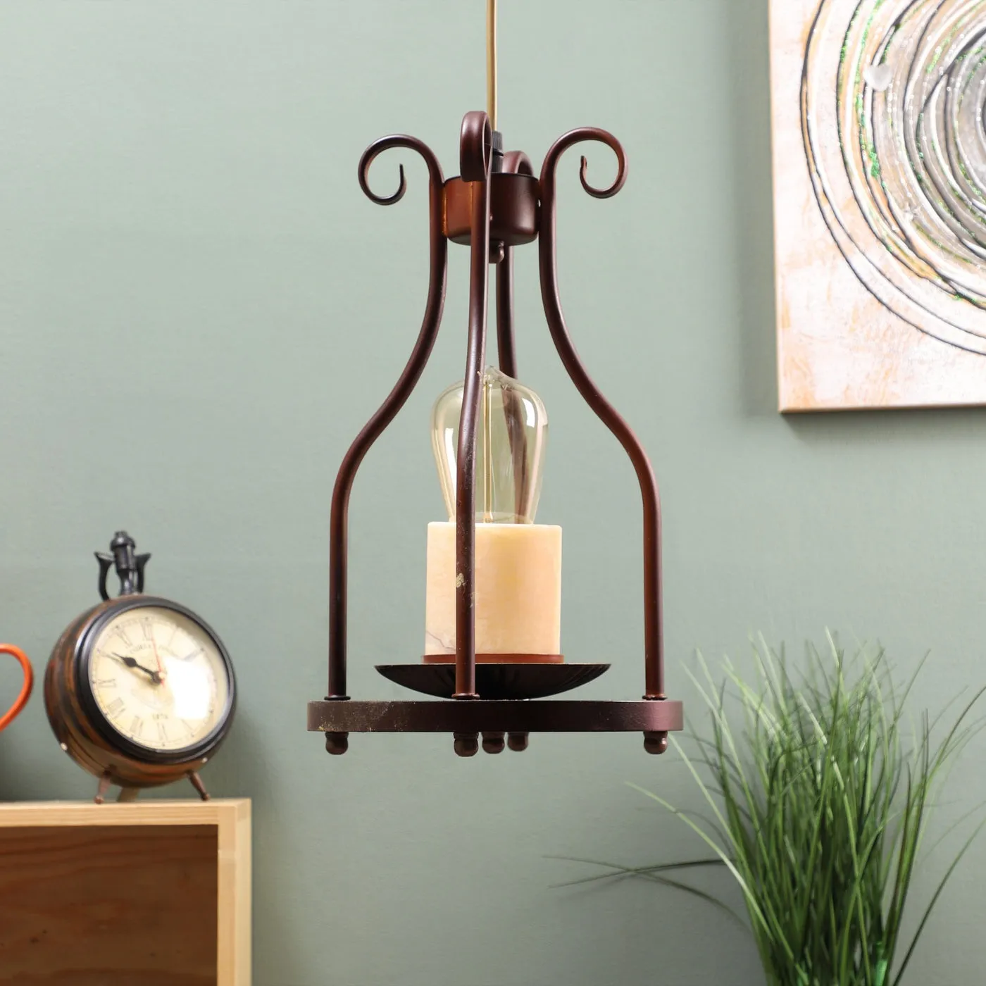 Red Metal Hanging Light - 3940-1P - Included Bulb