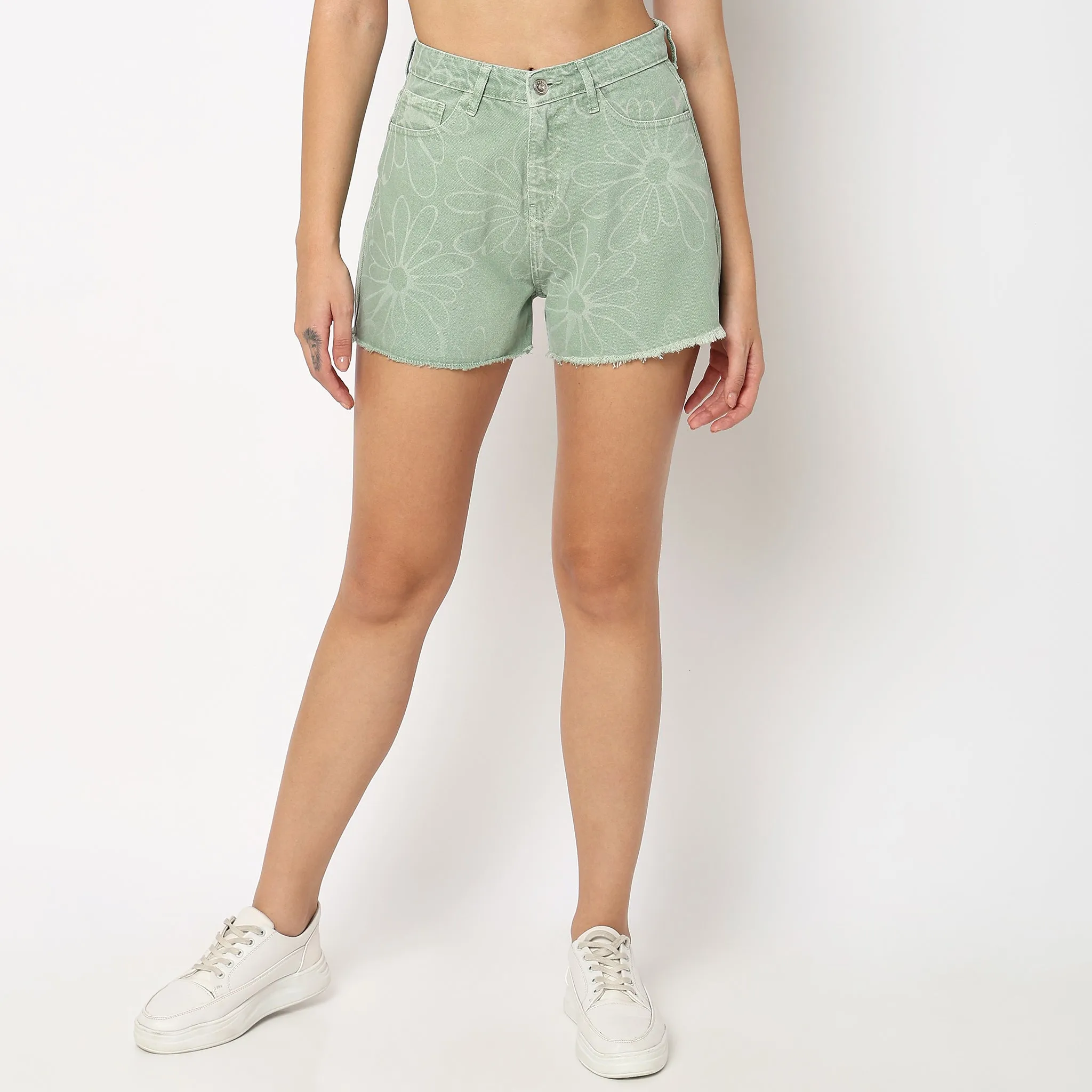 Regular Fit Printed High Rise Shorts