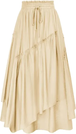 Scarlet Darkness Women Renaissance Layered Long Skirt Elastic High Waist Tiered Skirt with Pockets