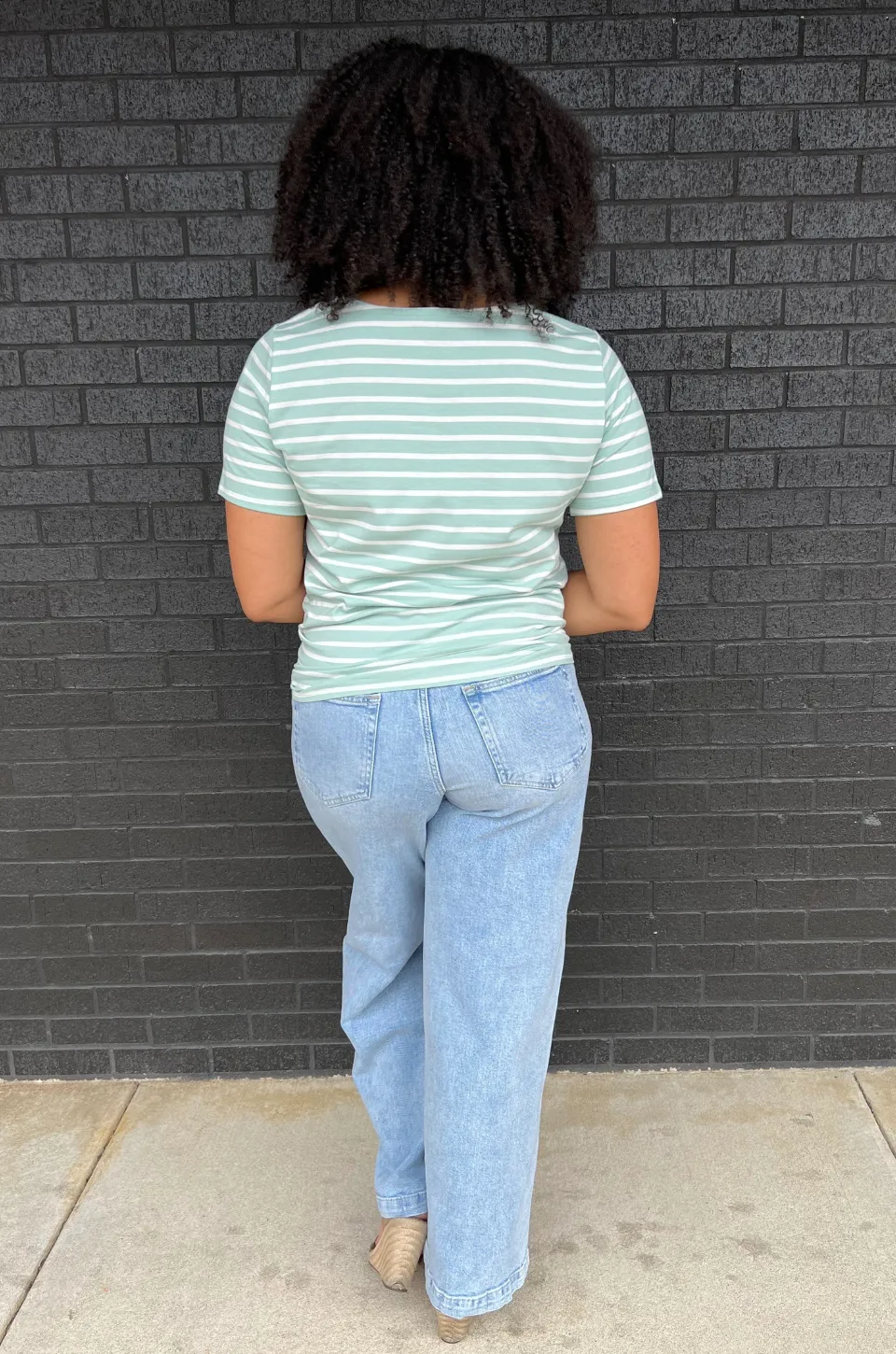 Striped Nursing T-Shirt With Front Tie- Hidden Zipper - Mint/White