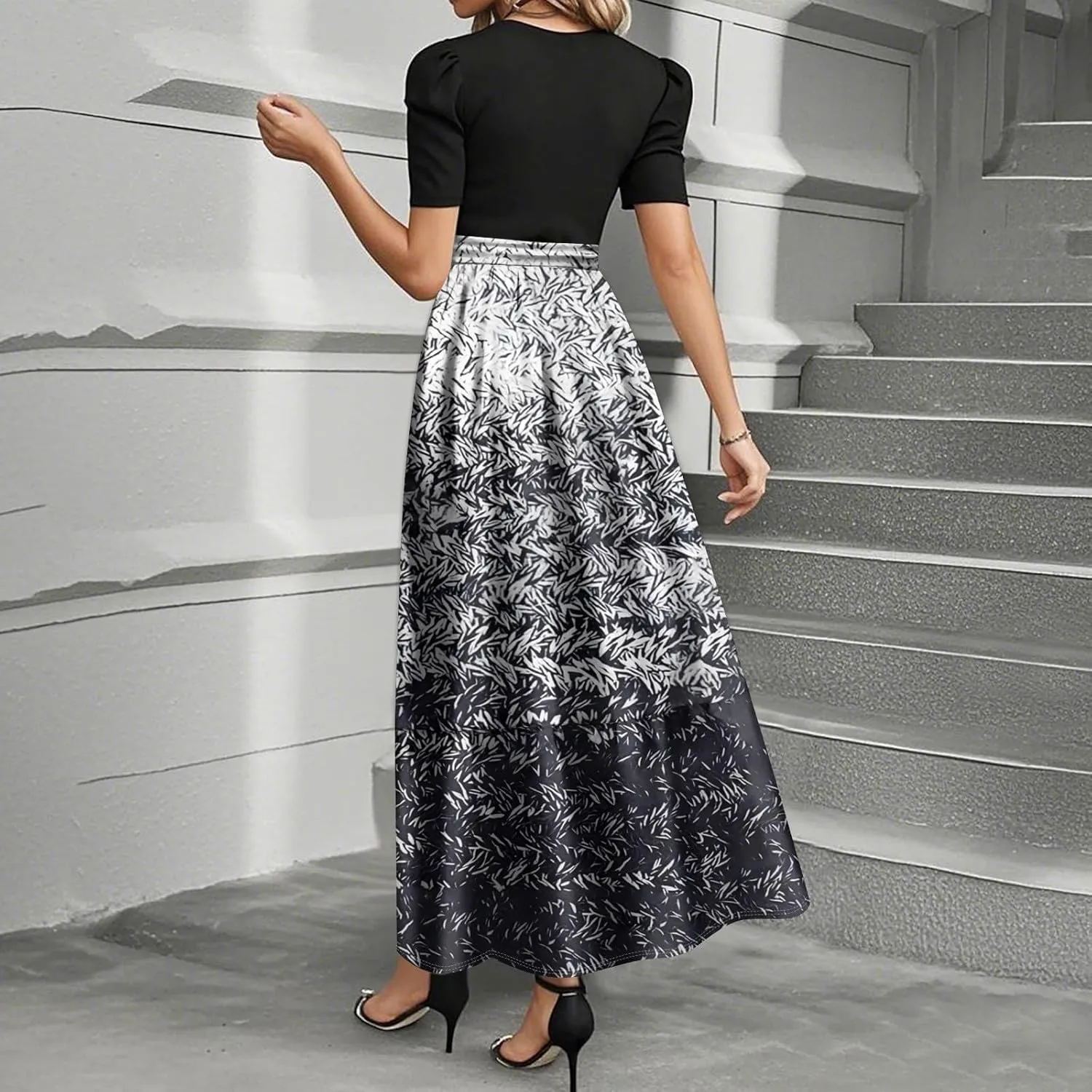 Summer Beach Vacation Clothes Spring Dresses for Women 2025 Short Sleeve Elegant Tie Waist Flowy Maxi Dress