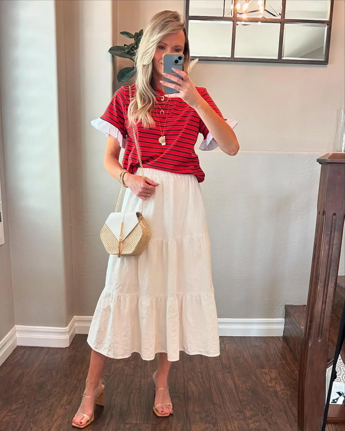 Tankaneo Women Striped Tops Ruffle Sleeve Casual Basic T Shirts Crewneck Short Sleeve Shirt Summer Outfits
