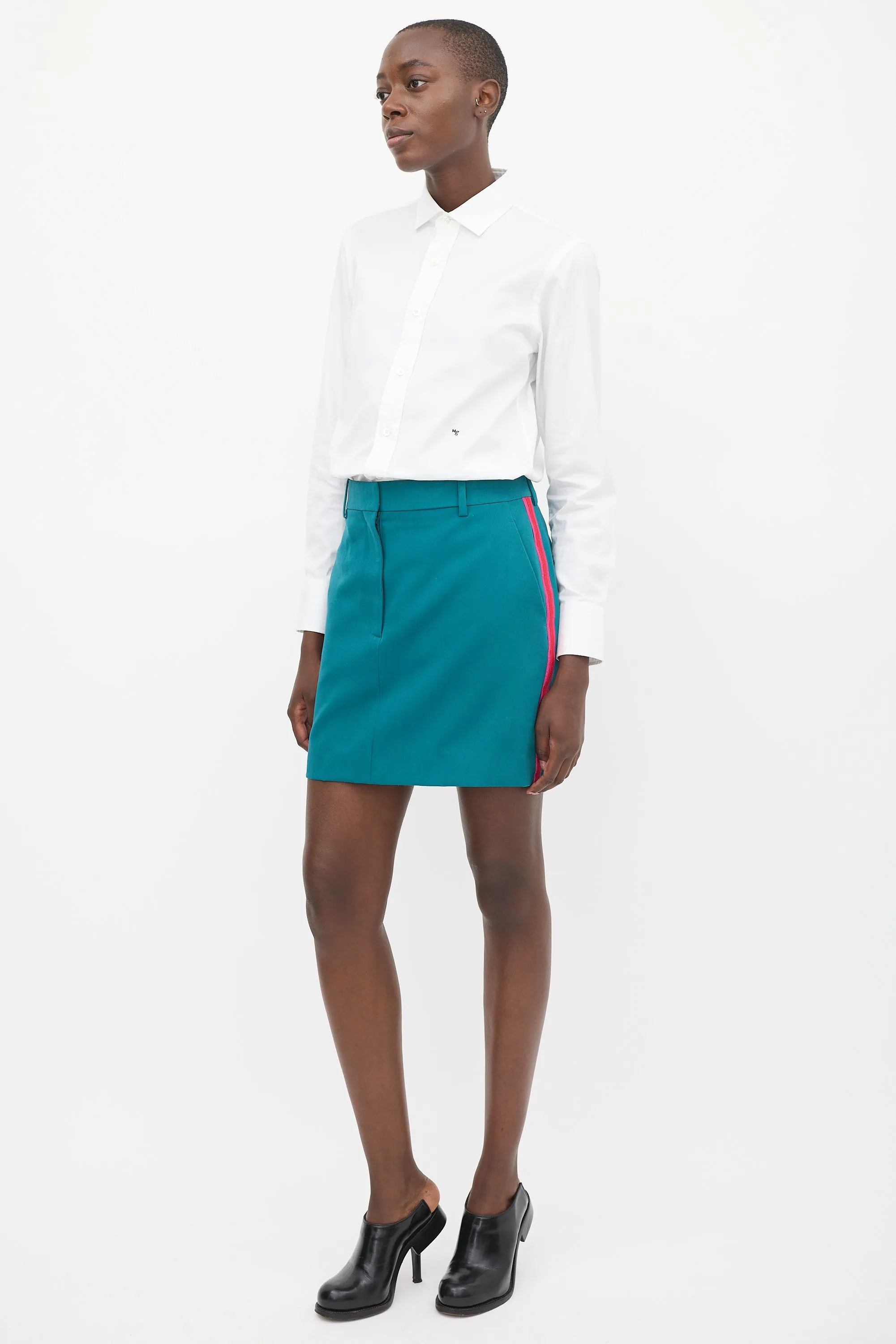 Teal & Pink Wool Striped Skirt