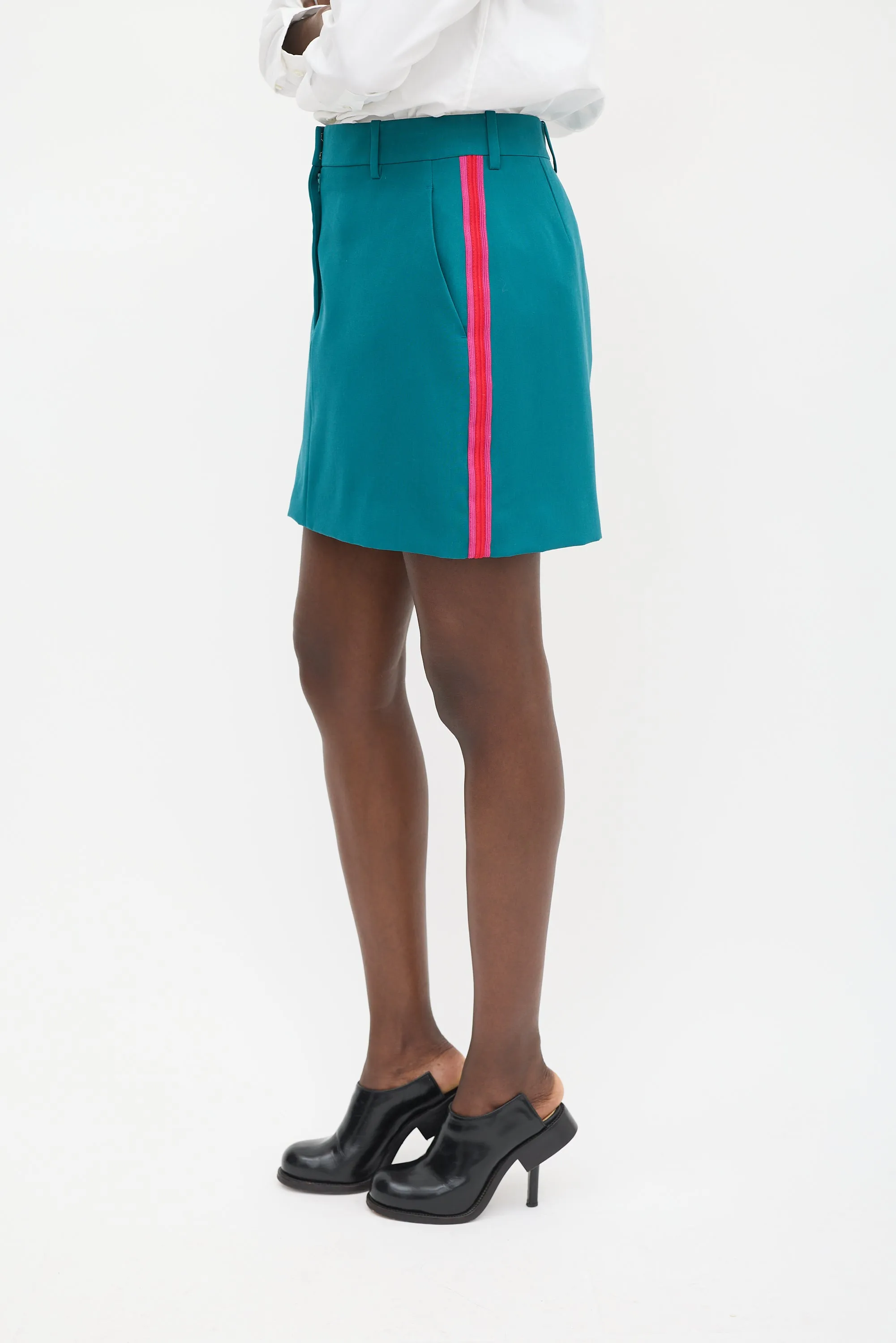 Teal & Pink Wool Striped Skirt