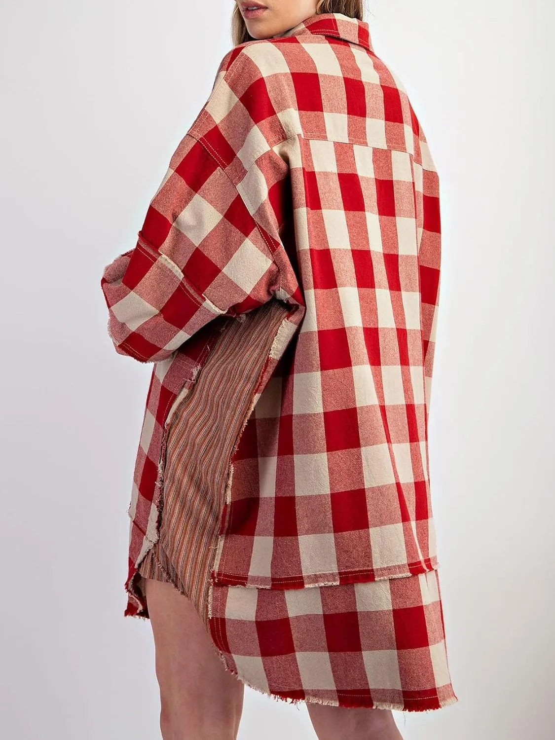 Women Flannel Plaid Shirt Dress Button Down Long Sleeve Collared Mini Dress Casual Boyfriend Shirts with Pockets