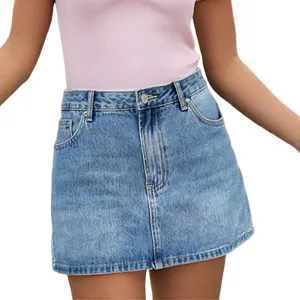Women Y2K Denim Skirt High Waist Bow Print Bodycon A Line Mini Pencil Skirt Button Zipper Fly Jean Hip Skirt