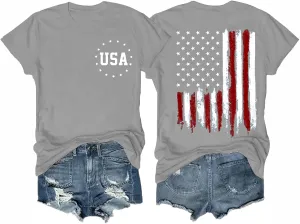 Women's 4th of July Outfits USA Shirt Memorial Day Red White and Blue Patriotic Shirts American Flag Graphic Tops
