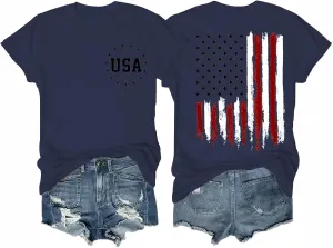 Women's 4th of July Outfits USA Shirt Memorial Day Red White and Blue Patriotic Shirts American Flag Graphic Tops