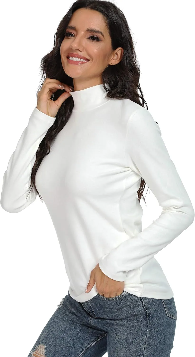 Women's Cotton Mock Turtleneck Long Sleeve Basic Thermal Top