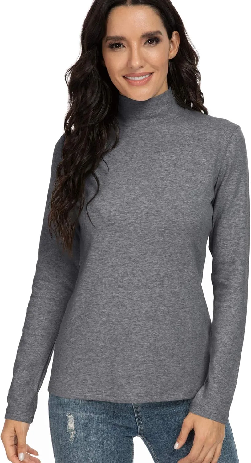 Women's Cotton Mock Turtleneck Long Sleeve Basic Thermal Top