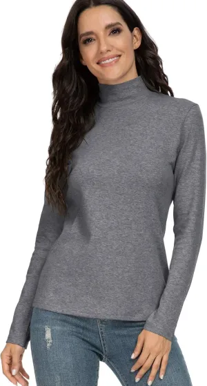 Women's Cotton Mock Turtleneck Long Sleeve Basic Thermal Top