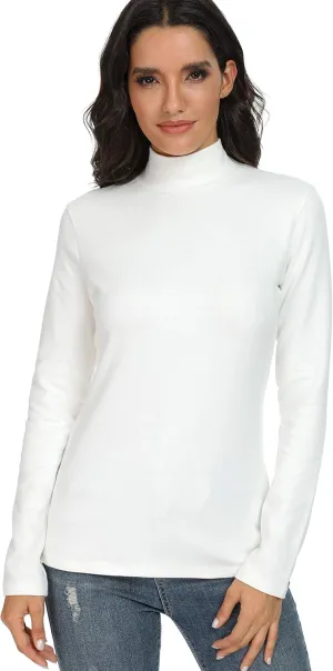 Women's Cotton Mock Turtleneck Long Sleeve Basic Thermal Top