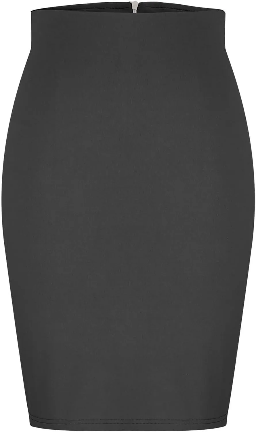 Women's High Waist Tummy Control Pencil Skirts Stretchy Bodycon Tight Short Midi Skirt Below Knee with Back Slit